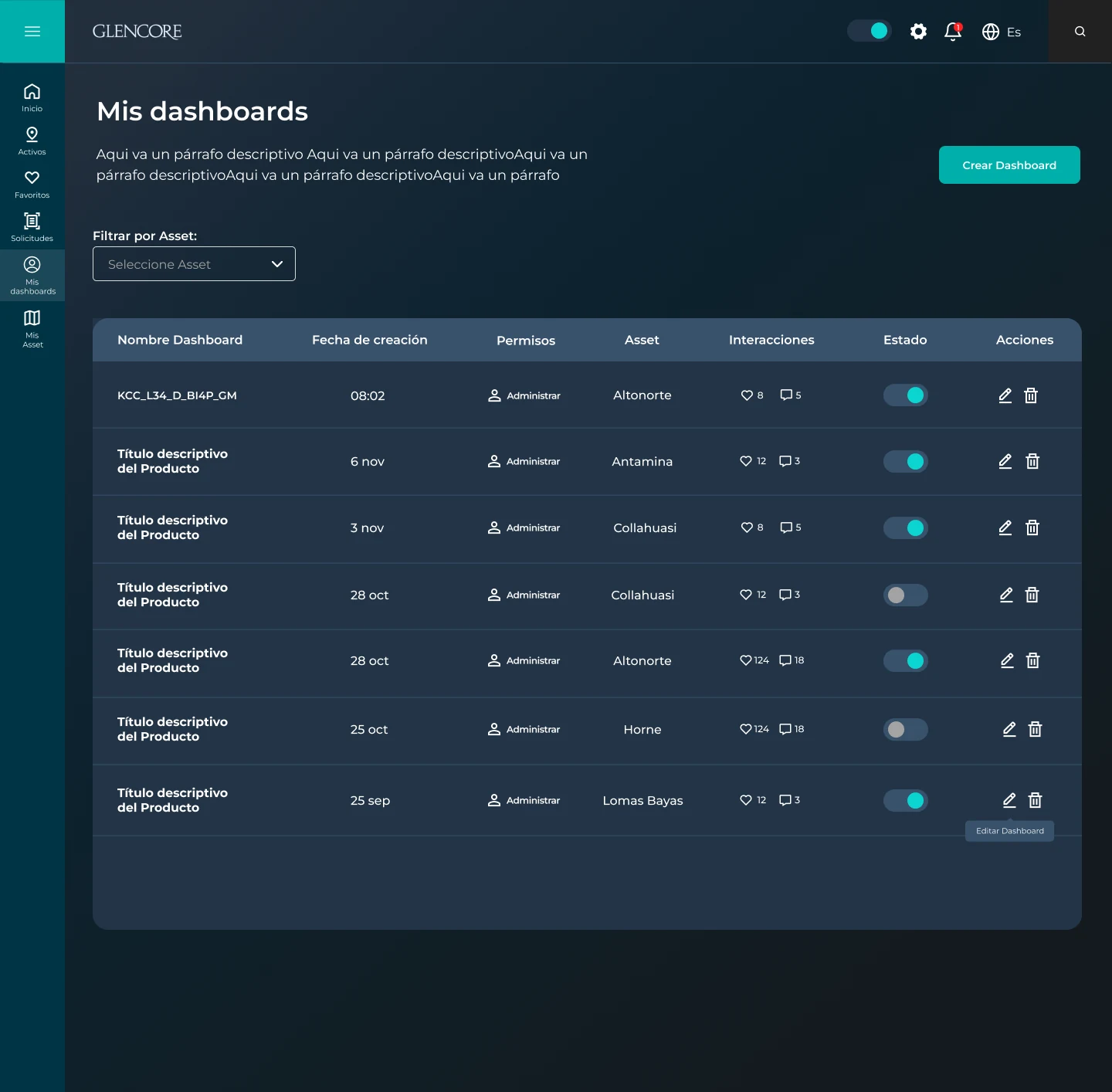 Plataforma de operaciones para Glencore — pantalla 2