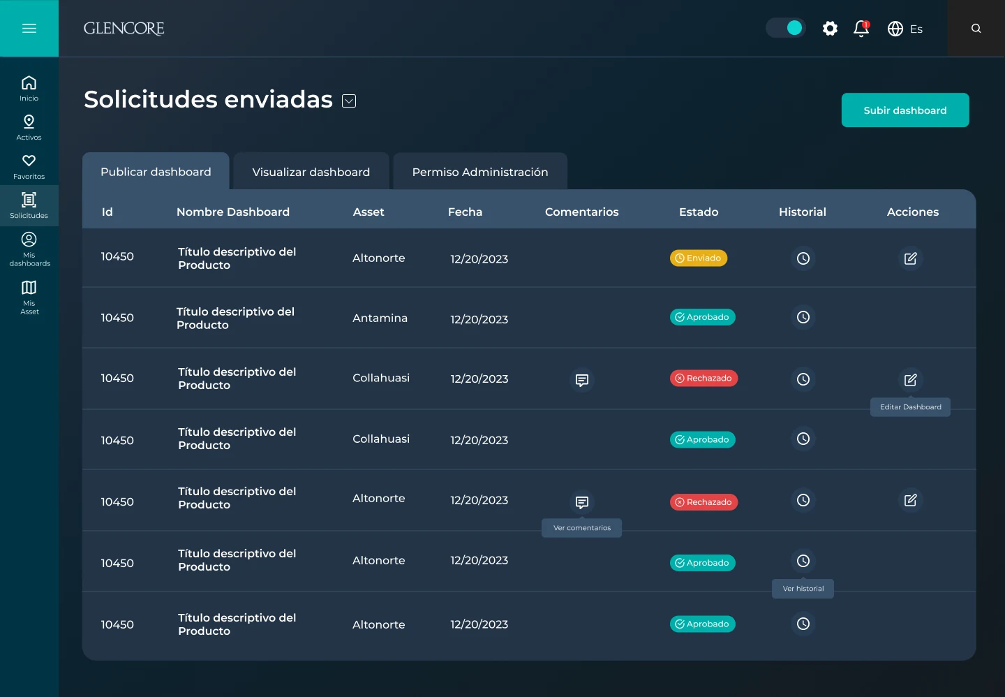 Plataforma de operaciones para Glencore — pantalla 4